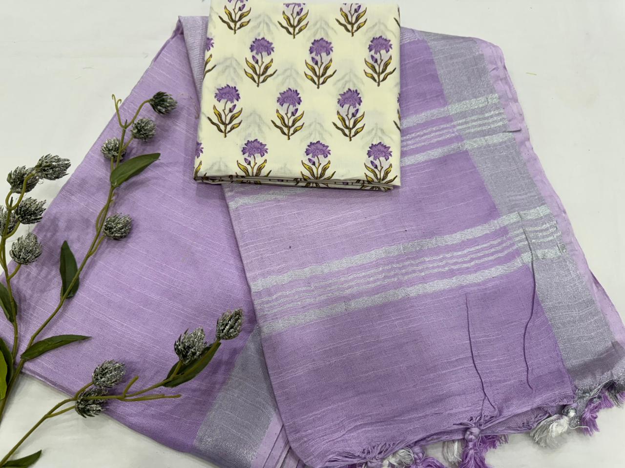 Plain Cotton Linen Saree Wholesale in Lavender – Lightweight Handcrafted Designer Linen Saree for Boutiques & Retailers | Fabtexs